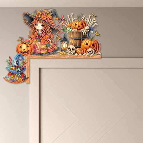 DIY Diamond Art Wooden Door Corner Decoration – Halloween Frame Sign Kit, Creative Wall Art Mosaic Frame Sign for Home Decor & Gifts