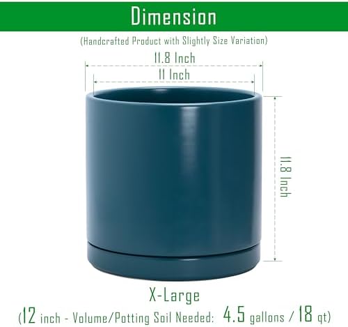 D'vine Dev 12 Inch Ceramic Planter Pot, Teal, 94-O-F-9