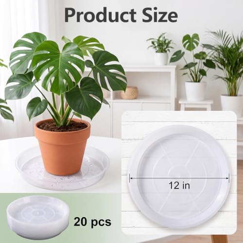 ondware 20 Pack 12 Inch Plant Saucers, Round Plastic Drip Trays