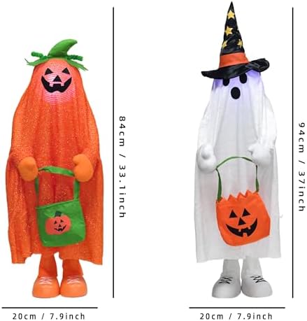 YUETJIN 32" Light Up Halloween Pumpkin Décor, Standing Trick or Treat