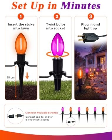 10 Pack Halloween Pathway Lights Outdoor, Orange & Purple LED Stake Lights