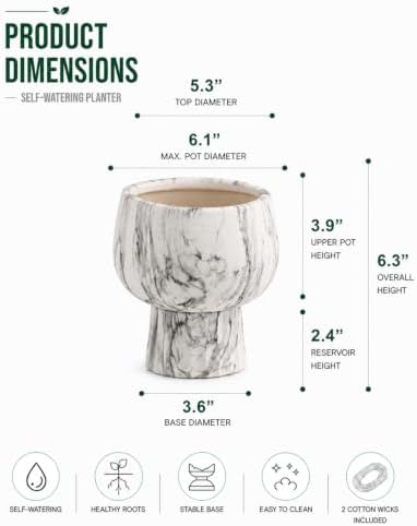 Self Watering Pots for Indoor Plants, 6 Inch Ceramic African Violet Pot