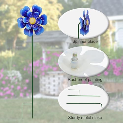 Metal Flower Wind Spinner Lawn Stakes Yard Art, Garden Iron Handicrafts