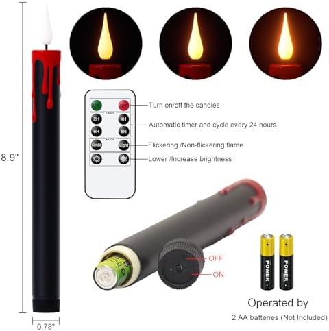 Eldnacele Black Flameless Taper Candles Battery Operated with Remote Timer