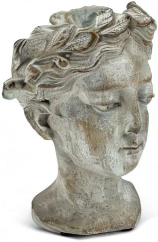 Abbott Collection Extra Small Woman Head Planter | Hand-Finished Greco-Roman Style, Cement, Gray, 6.5"H