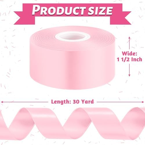 1 1/2 in 30 Yards Pink Satin Ribbon for Gift Wrapping Wedding Decor Crafts