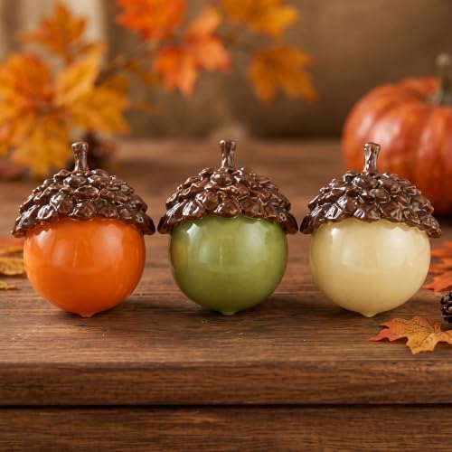 RattanView 3 Piece Large Fall Resin Acorns Decor, 3.15" Acorn Ornaments