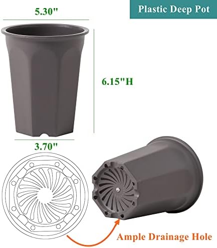 10 Pack 5.30 Inch Plastic Deep Nursery and Seedling Pots, Round Transplant Seed Starter Planter, Gray Color