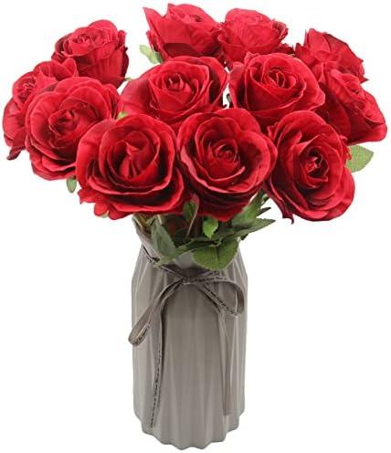 Hananona Artificial Roses Flowers for Flower Arrangement, 12 Pcs Silk Red Rose Bouquet for Home Decoration, Faux Roses for Parties and Wedding Decoration (Red, 12)