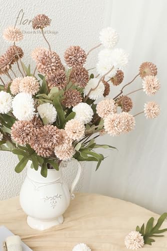 Floroom 9pcs Taupe Beige Mix Faux Silk Mums Artificial Flowers, Bulk Fake Small Mini Chrysanthemums with Stems for DIY Wedding Centerpieces Floral Arrangements Vase Fillers Home Decorations