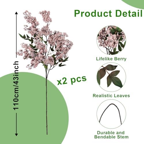 43 Inch Artificial Nandina Berry Stems for Vase Realistic Faux Berry Spray