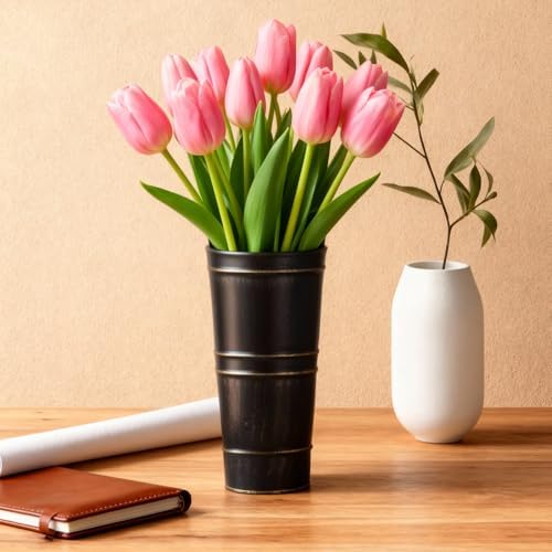 Galvanized Metal Vases 8 Pcs 9 Inch Black Farmhouse French Bucket