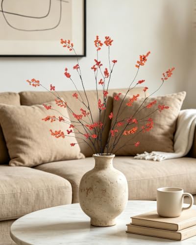 DuHouse 6Pcs 37.4" Faux Fall Berry Stems, Orange Red Thanksgiving Decor
