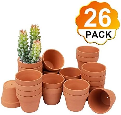 [26 Pack] 4" Terracotta Planter Pots with Drainage Hole - Clay, Ceramic, Cactus, Flower & Succulent Nursery Pots for