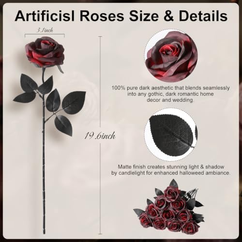 Nubry Artificial Silk Roses, 10pcs Fake Burgundy Roses Bouquet