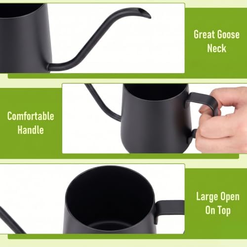 Doseno Black Watering Can, 12oz Stainless Steel, Long Spout and Handle