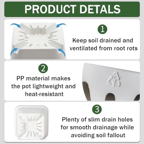 120 Pcs Nursery Pots 3.5 Inch, Plastic Seed Starting Pot with Drainage Holes, Small Sturdy Seedling pots for Planting, Cuttings (White)