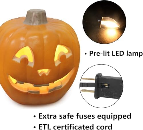 20" Jack-O-Lantern Halloween Plastic Pumpkin Lantern Jack o Lanterns Lighted Pumpkin Decorations with LED Bulb for Indoor/Outdoor Decoration