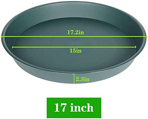 4 Pack of 16 17 inch Plant Saucer (15 inch Base), 2.3" Depth, Heavy Duty Deep Plant Trays for Pots, Bird Bath Bowls, Plastic Plant Saucers for Indoors, Drip Trays for Planter (17", Green)