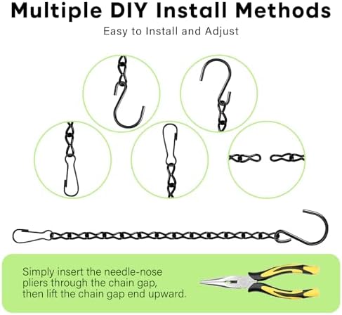 180”Metal Hanging Chains with Hanging Basket Hooks Set,Black