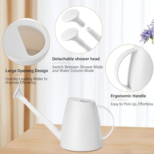 Plastic Watering Can - for Indoor and Outdoor House Plant Garden - with Long Spout - 1/2 Gallon - White