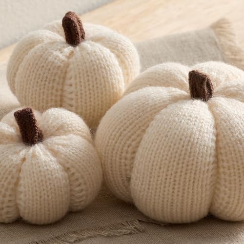 Set of 3 Multi-size Cozy Knit Pumpkins (Snowdrop Large Multi-size set)