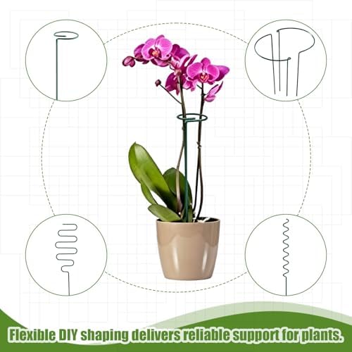 20Pcs 16" Green Plant Stakes with 20 Adjustable Reusable Clips, Bendable Tall Sticks, Support Heavy Orchid Rose Peony Single Stem Flowers for Indoor Outdoor Potted Plants
