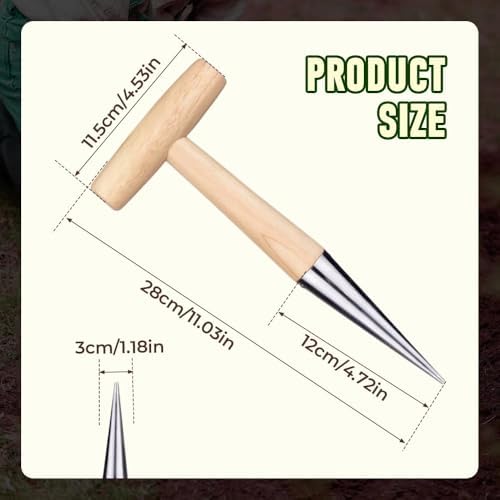 Hand Dibber, Seed Dibber, Garden Dibber, Dibber Garden Tool, Galvanized Alloy Head, Bulb Planter for Planting Flowers Tulips Daffodils Dahlias