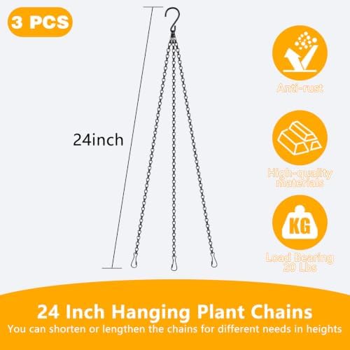 3Pack 24Inch Hanging Chain,Black Hanging Baskets Chain with 3 Clips