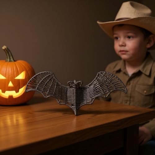 Black Woven Rattan Bat Ornament, 9.8in Hanging Halloween Decorations