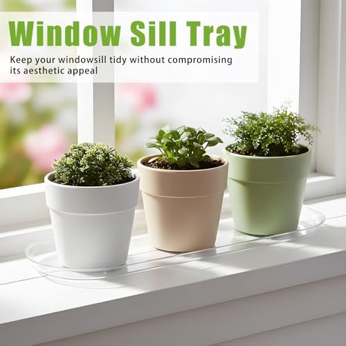 4 Pcs 17.7 x 6.1 Inch Plant Trays, Plastic Saucers for Window Sills, Clear