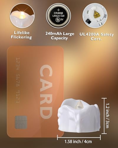 Homemory 24Pack Dripping Flameless LED Tea Lights,1.58"x 1.2",White Body