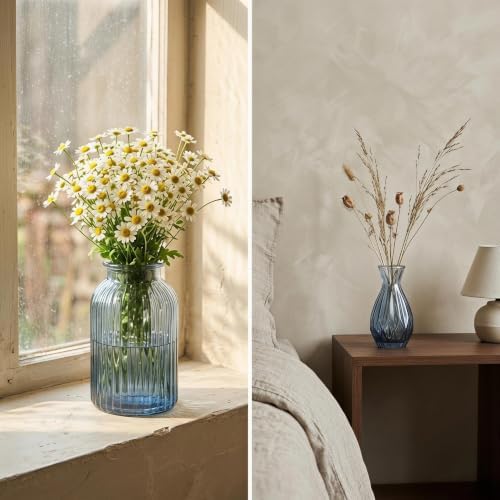 Mini Bud Vases Centerpieces for Tables,Clear Bud Vases for Flowers,Small Flower Vases Suitable for Birthday Party,Anniversary,Wedding Reception,Baby Shower (GradBlue, 12PCS)