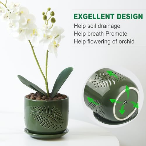 5+6 inch Orchid Pots with Holes, Orchid Pots for Repotting, Healthy Air Circulation Plant Pots for Plant Lovers, Planters for Indoor/Outdoor Plants, Set of 2