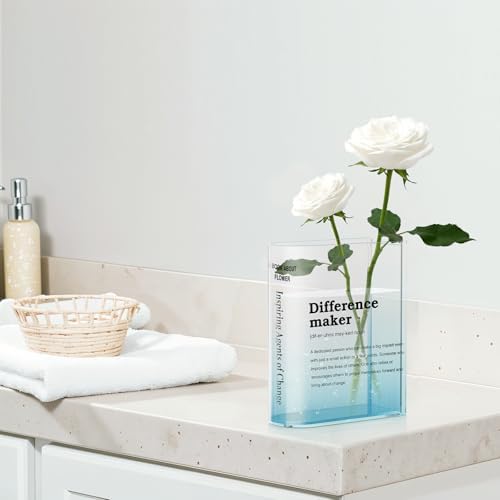 BuyCard Clear Acrylic Book Vase for Flowers, Transparent Book Flower Vase for Home Decor, Simplicity Bookshelf Decor, Unique Stuff for Book Lovers, Difference Maker, Gift to Motivate (Blue)