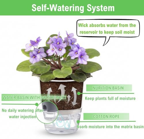 3.2 Inch Self Watering Planters 5 Pack Plastic Wicking Pots Grey