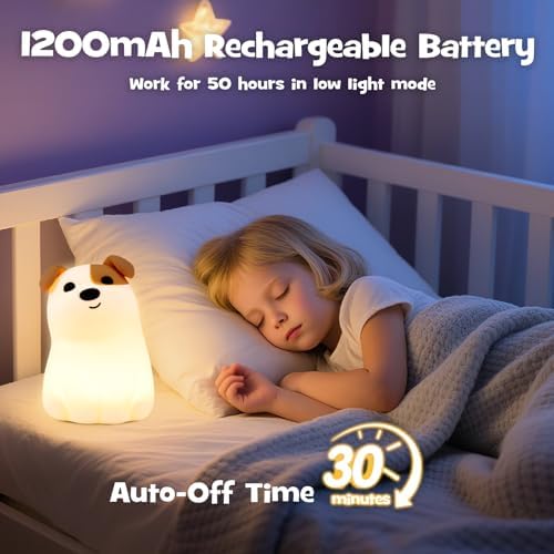 Cute Smile Puppy Night Light RGB Rechargeable for Nursery Bedroom