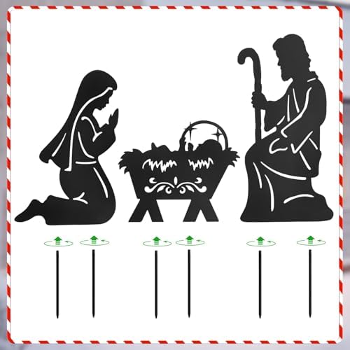 Nativity Scene Outdoor,Black Silhouette Metal Nativity Set for Yard Stakes