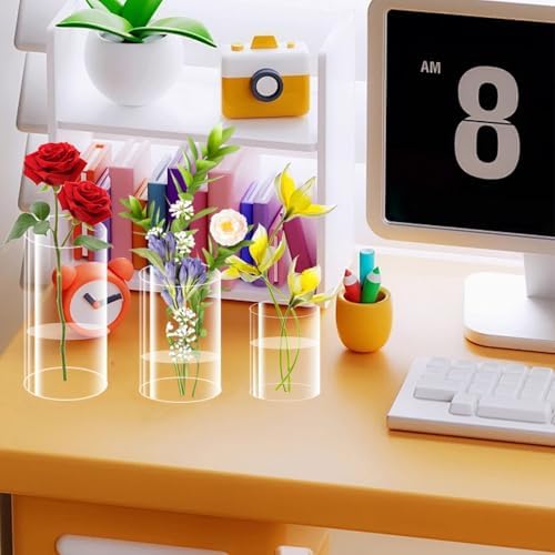 12 Pcs Acrylic Cylinder Vases 4,6,8 Inch Tall Clear Acrylic Flower Vases Bulk Floating Candle Holders Cylinder Plastic Vases for Centerpiece Table Wedding Home