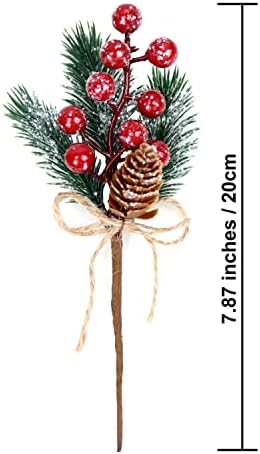 KLEWEE 10 PCS Christmas Berry Picks Glitter Christmas Picks and Sprays Artificial Pine Branches with Red Berry Stems Pine Cones Christmas Greenery for Crafts, Holiday Décor, Wreaths Xmas Decorations