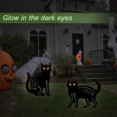 Outdoor Halloween Decorations,Metal Black Cat Silhouette Yard Garden Stakes