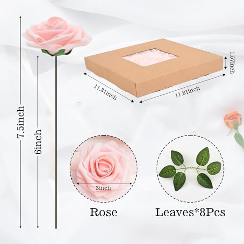 BLEUM CADE 36Pcs Artificial Flowers Fake Foam Roses with Stems for Wedding