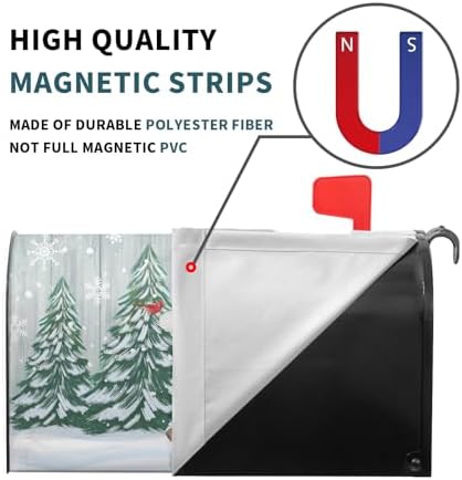 Winter Cardinal Birds Mailbox Cover Winter Gnome Mailbox Covers Magnetic Large Size 21x25.5 Inch Christmas Tree Mailbox Wraps Post Letter Box Cover Xmas Holiday Decorations for Home Garden Yard