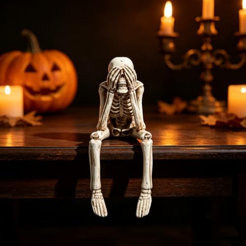 1 Pcs Halloween Skeleton Statue,Cover Eyes Evil Spooky Figurines