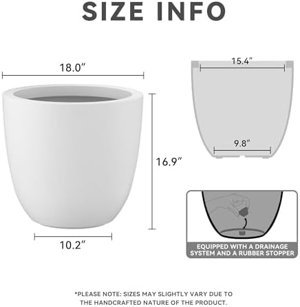 Kante 18" Dia Round Concrete Planter, Large Bowl Pot, White