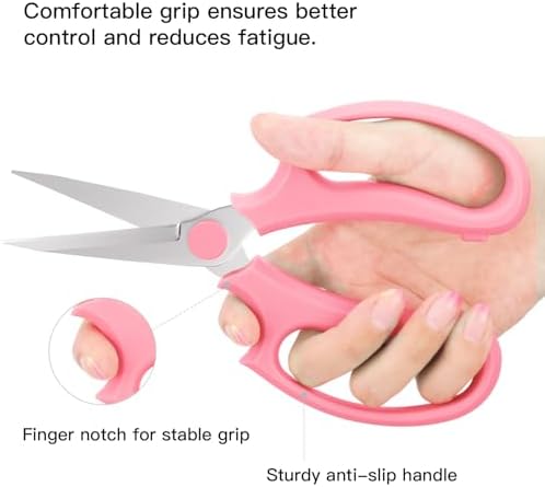 Housolution Flower Scissors, 3PCS Steel Pointed Pruning Shears, Pink
