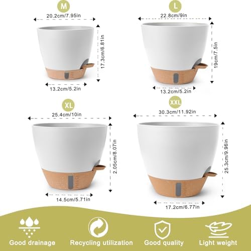 Self Watering Pots for Indoor Plants 12/10/9/8 Inch Plastic with Reservoir