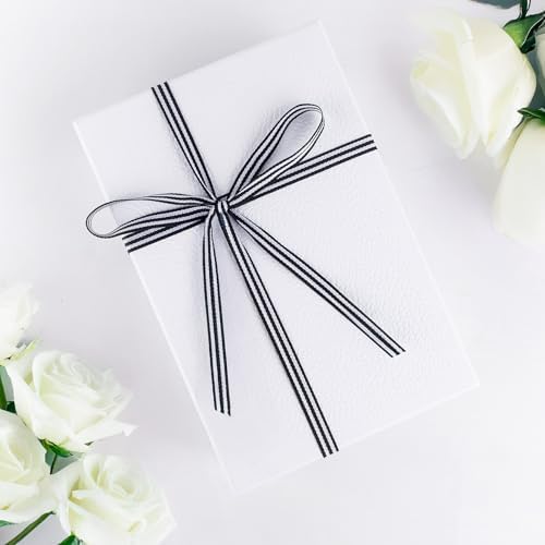 KINGLAKE Black and White Striped Ribbon - 3/8 Inch x 55 Yards