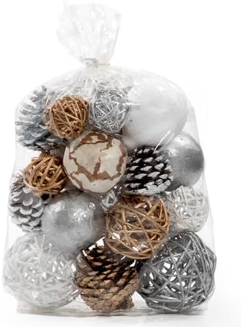 ANDALUCA Decorative Balls Orbs Bag (Silver Pinecone)