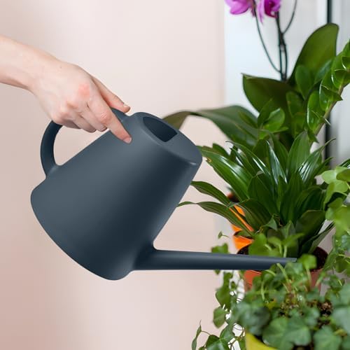 Plastic Watering Can - for Indoor and Outdoor House Plant Garden - with Long Spout - 1/2 Gallon - Grey